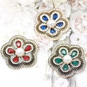 SUNSPICE MS Broșă de perle vintage Pin turcoaică pentru femei Hijab Corsaj de flori roșu, verde, albastru, rășină, nuntă indiană, bijuterii de mireasă