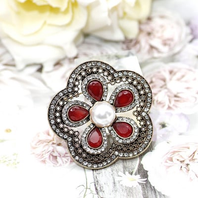 SUNSPICE MS Broșă de perle vintage Pin turcoaică pentru femei Hijab Corsaj de flori roșu, verde, albastru, rășină, nuntă indiană, bijuterii de mireasă