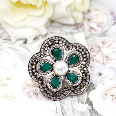 SUNSPICE MS Broșă de perle vintage Pin turcoaică pentru femei Hijab Corsaj de flori roșu, verde, albastru, rășină, nuntă indiană, bijuterii de mireasă