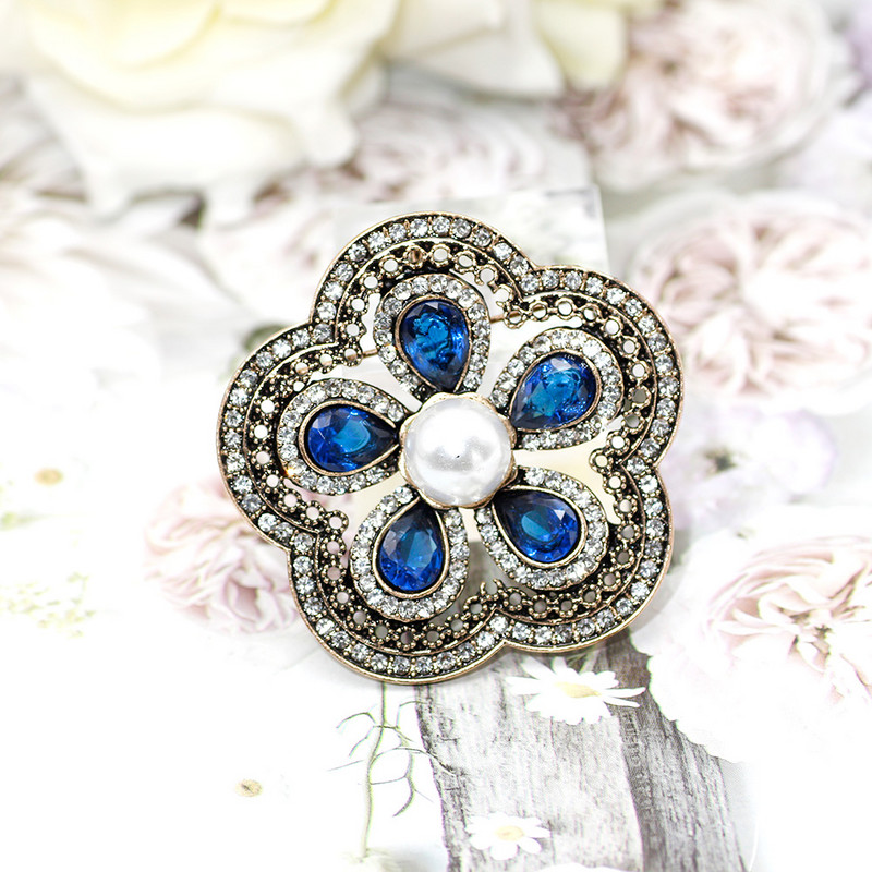 SUNSPICE MS Broșă de perle vintage Pin turcoaică pentru femei Hijab Corsaj de flori roșu, verde, albastru, rășină, nuntă indiană, bijuterii de mireasă
