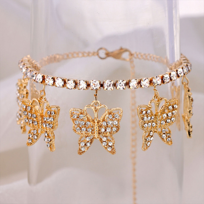 Summer Party Metal Fluture Pandantiv Tenis Lanț de gleznă pentru femei Cristal Fluture gleznă Brățară Pe Picior Bijuterii Picior