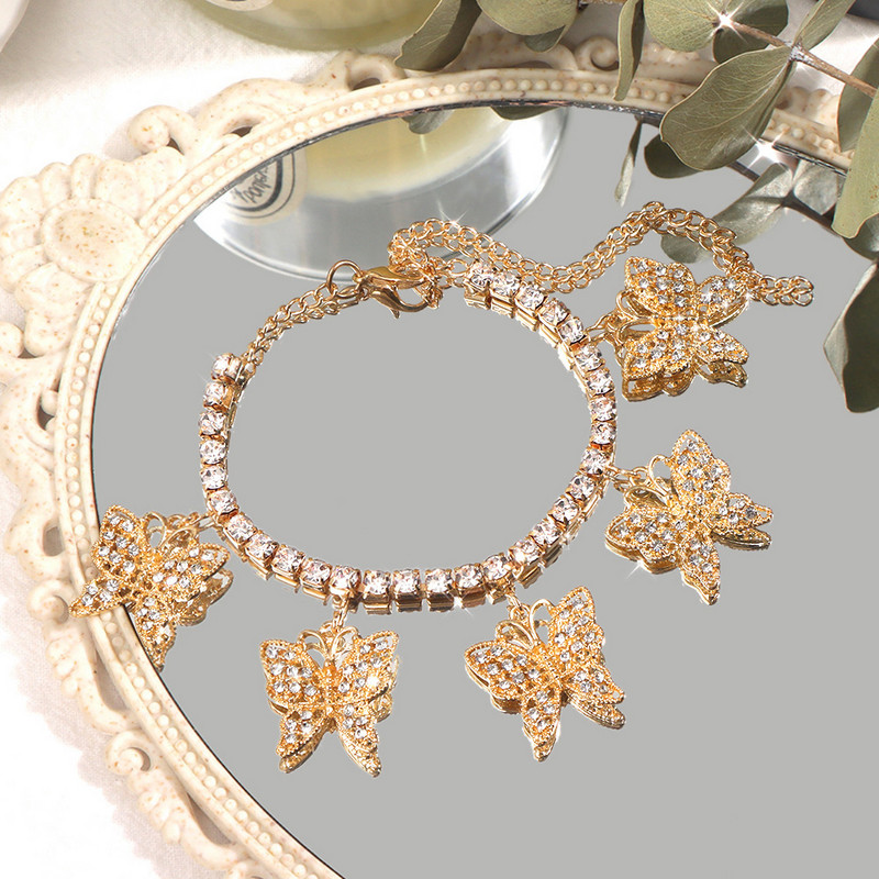 Summer Party Metal Fluture Pandantiv Tenis Lanț de gleznă pentru femei Cristal Fluture gleznă Brățară Pe Picior Bijuterii Picior