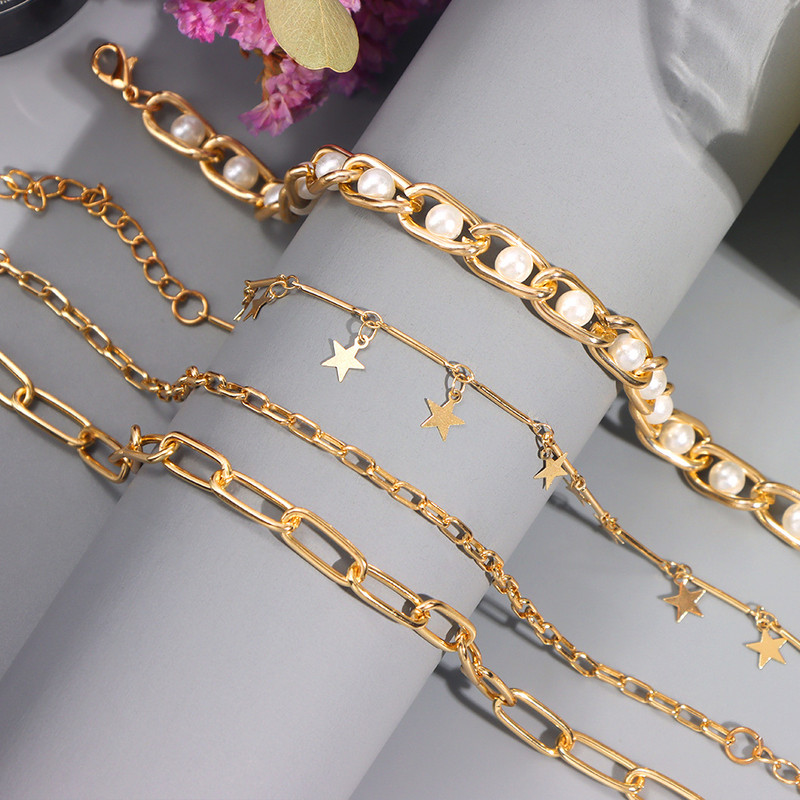 Brățară de gleznă cu lanț de metal, cu mai multe straturi, boeme, pentru femei, de culoare aurie, cu perle de fluture, brățară, bijuterii de plajă