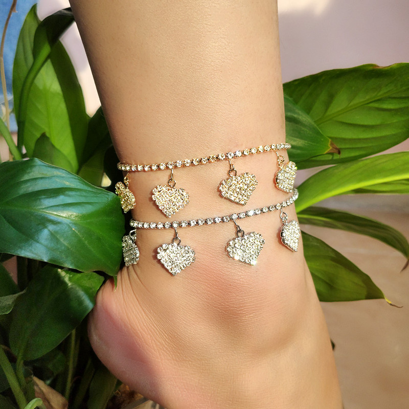 Boho Crystal Strass Love Heart Charms gleznă pentru femei, simplu, strălucitor, lanț de tenis, brățară, cadou de bijuterii pentru petrecere pe plajă