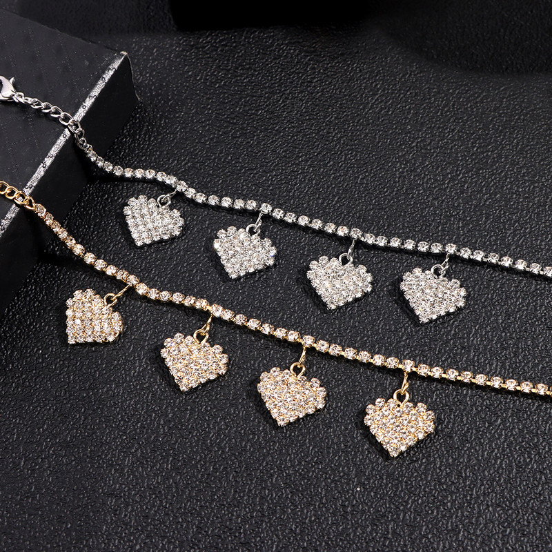 Boho Crystal Strass Love Heart Charms gleznă pentru femei, simplu, strălucitor, lanț de tenis, brățară, cadou de bijuterii pentru petrecere pe plajă