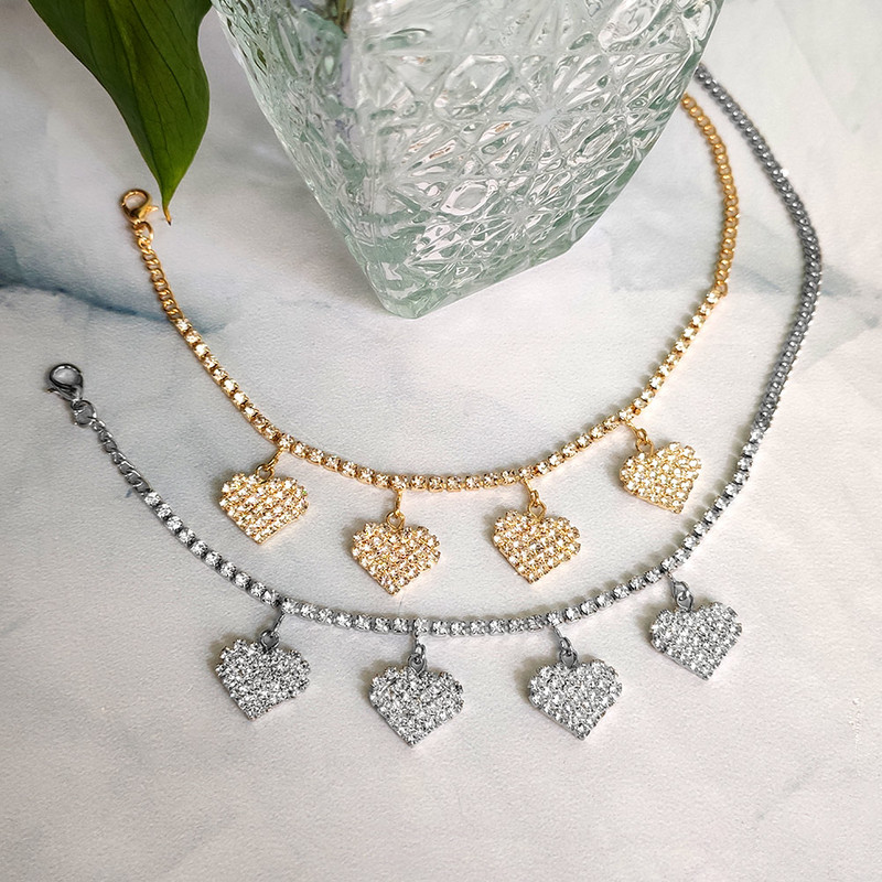 Boho Crystal Strass Love Heart Charms gleznă pentru femei, simplu, strălucitor, lanț de tenis, brățară, cadou de bijuterii pentru petrecere pe plajă