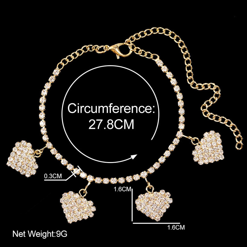 Boho Crystal Strass Love Heart Charms gleznă pentru femei, simplu, strălucitor, lanț de tenis, brățară, cadou de bijuterii pentru petrecere pe plajă