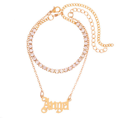 Vară mare strasuri dublu strat tenis gleznă brățară pentru femei punk înger scrisoare metal gleznă lanț plajă desculț bijuterii