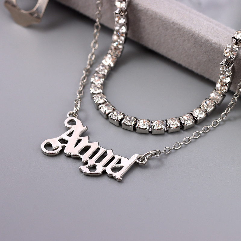 Vară mare strasuri dublu strat tenis gleznă brățară pentru femei punk înger scrisoare metal gleznă lanț plajă desculț bijuterii