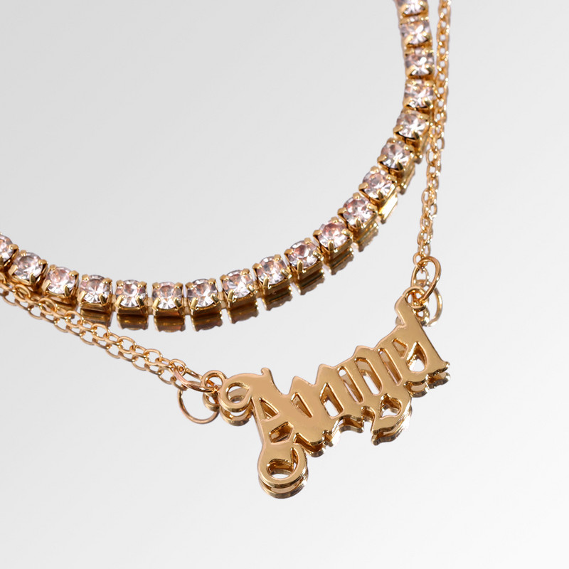 Vară mare strasuri dublu strat tenis gleznă brățară pentru femei punk înger scrisoare metal gleznă lanț plajă desculț bijuterii