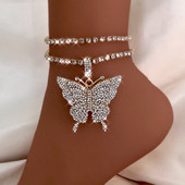 2 buc/set Strălucitor Fluture Mare Cristal Strass glezne pentru femei Punk Multistrat Animal Farmecul Tenis gleznă Lant Bijuterii de vară
