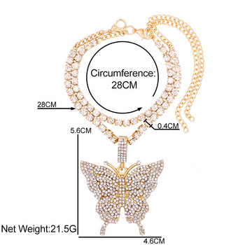 2 бр./компл. блестящи големи пеперуди, кристални кристали, глезени за жени, пънк, многослойни животински чар, тенис, верига за глезена, летни бижута