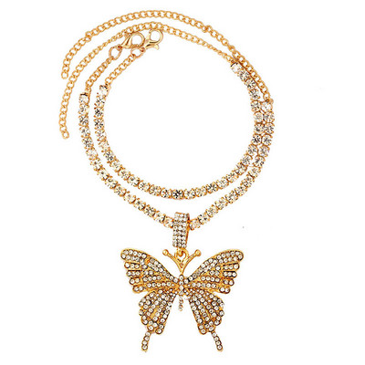 2 buc/set Strălucitor Fluture Mare Cristal Strass glezne pentru femei Punk Multistrat Animal Farmecul Tenis gleznă Lant Bijuterii de vară