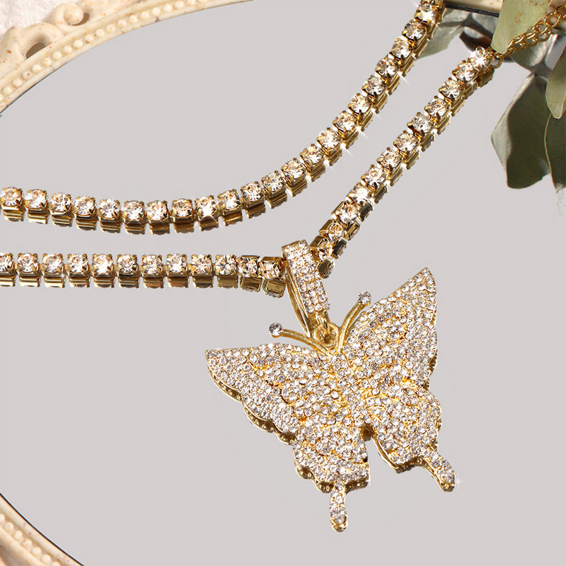 2 buc/set Strălucitor Fluture Mare Cristal Strass glezne pentru femei Punk Multistrat Animal Farmecul Tenis gleznă Lant Bijuterii de vară