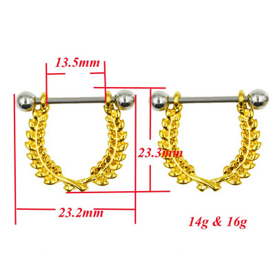 PÁR sebészeti acél divat olíva koszorú mellbimbó gyűrű kengyel pajzs piercing súlyzó testékszer 14g&16g
