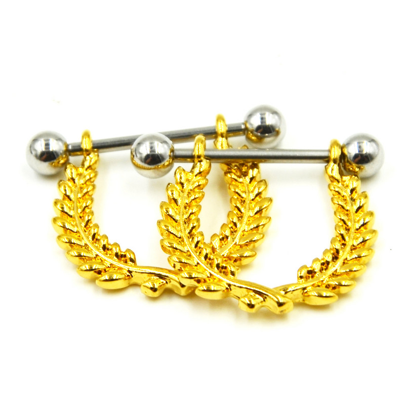 PÁR sebészeti acél divat olíva koszorú mellbimbó gyűrű kengyel pajzs piercing súlyzó testékszer 14g&16g