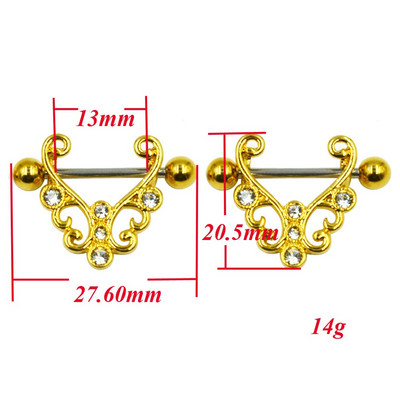 PERECHE Oțel chirurgical CZ Cristal Aur pentru mamelon Inel Etrier Barbell Piercing Scut Bijuterii 14g
