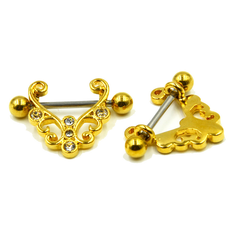 PERECHE Oțel chirurgical CZ Cristal Aur pentru mamelon Inel Etrier Barbell Piercing Scut Bijuterii 14g