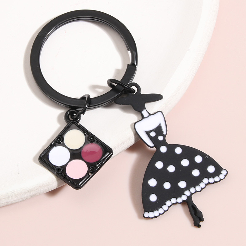 Breloc drăguț emailat Lady Paleta de fard de pleoape Ruj Geantă Breloc Machiaj Breloc Rochie Cadouri pentru femei Bijuterii lucrate manual