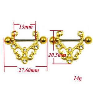 PERECHE Inele din oțel chirurgical pentru mamelon cu mreană Sheild CZ Gem Sexy Piercing pentru mamelon Bijuterii pentru corp pentru femei 14G