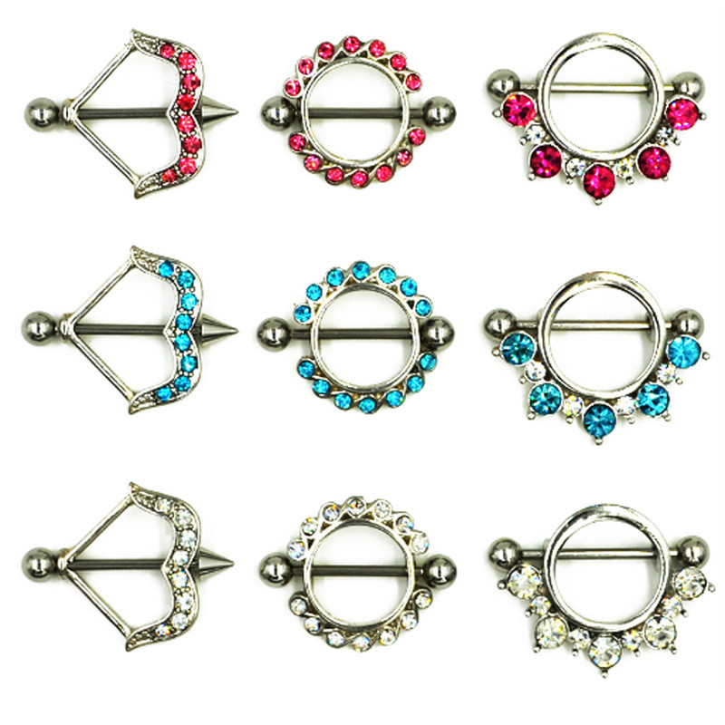 PERECHE Inele din oțel chirurgical pentru mamelon cu mreană Sheild CZ Gem Sexy Piercing pentru mamelon Bijuterii pentru corp pentru femei 14G