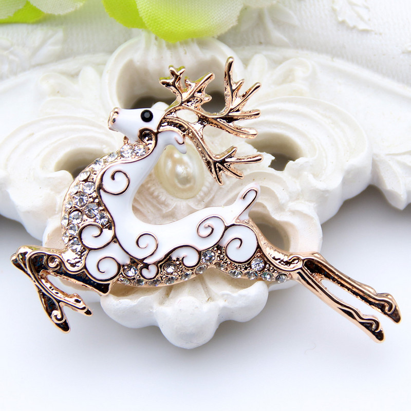 Broșă de căprioară de modă pentru femei, broșă cu strass emailat, de culoare aurie, pentru copii, ace de bijuterii, broșe cu animale, broșe pentru doamne, ace pentru hijab cu rever
