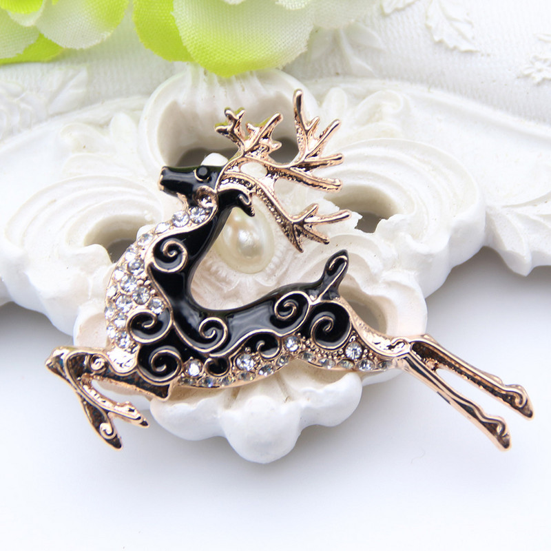Broșă de căprioară de modă pentru femei, broșă cu strass emailat, de culoare aurie, pentru copii, ace de bijuterii, broșe cu animale, broșe pentru doamne, ace pentru hijab cu rever