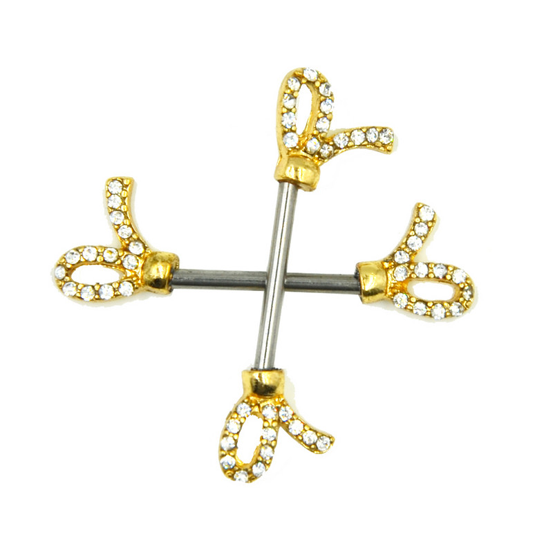 1 pereche, nou sosire, papion, cercei creativ pentru mamelon, în stil Muti pentru ziua Îndrăgostiților, piercing pentru mamelon, bare de greutate, bijuterii din oțel pentru corp