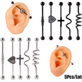 5 buc. Design mixt Barbell industrial Piercing Inimă Corss Cartilaj Cercei Stud Tragus Cercei Bijuterii pentru corp 14gX38mm