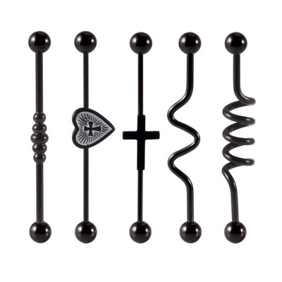 5 buc. Design mixt Barbell industrial Piercing Inimă Corss Cartilaj Cercei Stud Tragus Cercei Bijuterii pentru corp 14gX38mm