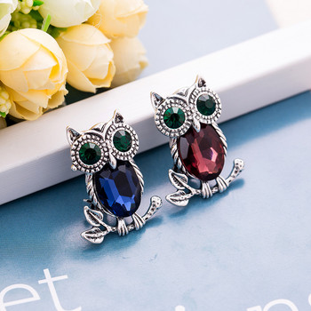 Sunspicems Fashion Owl Brooch Pin Дамска брошка с животни Големи кристални бижута Ретро сребърен цвят Детски подарък