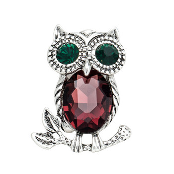 Sunspicems Fashion Owl Brooch Pin Дамска брошка с животни Големи кристални бижута Ретро сребърен цвят Детски подарък