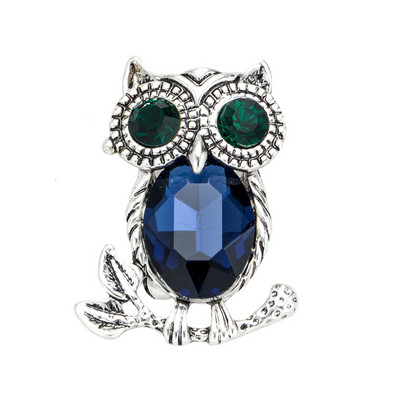 Sunspicems Fashion Owl Brosa Pin Femei Animal Brosa Bijuterii mari de cristal Retro culoare argintie Cadou pentru copii