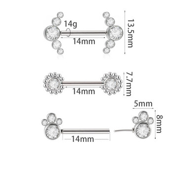 2 τμχ Θηλή Barbell Piercing από ανοξείδωτο ατσάλι Push In Cluster CZ Gem Θηλές δαχτυλίδια Shield 14mm Bar Sun 14g για γυναίκες κοσμήματα σώματος