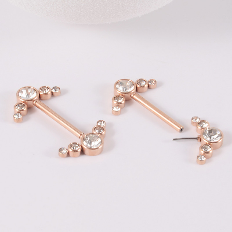 2db mellbimbós súlyzó piercing rozsdamentes acél nyomó fürtben CZ drágakő mellbimbó gyűrűk Shield 14mm Bar Sun 14g női testékszerekhez