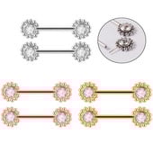Pereche oțel chirurgical 14gX14mm Push In mamelon Barbell Piercing Bijuterie Soare Floare Mamelon Inel Scut Bijuterii pentru corp