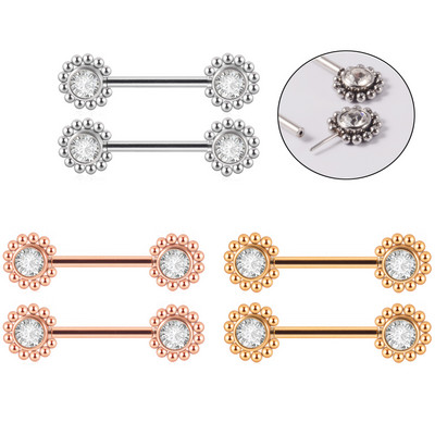 Sebészeti acél pár 14gX14mm Push In mellbimbó súlyzó piercing drágakő Napvirág mellbimbógyűrű pajzs testékszer