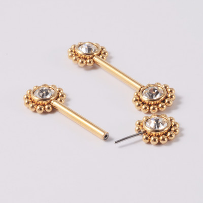 Pereche oțel chirurgical 14gX14mm Push In mamelon Barbell Piercing Bijuterie Soare Floare Mamelon Inel Scut Bijuterii pentru corp