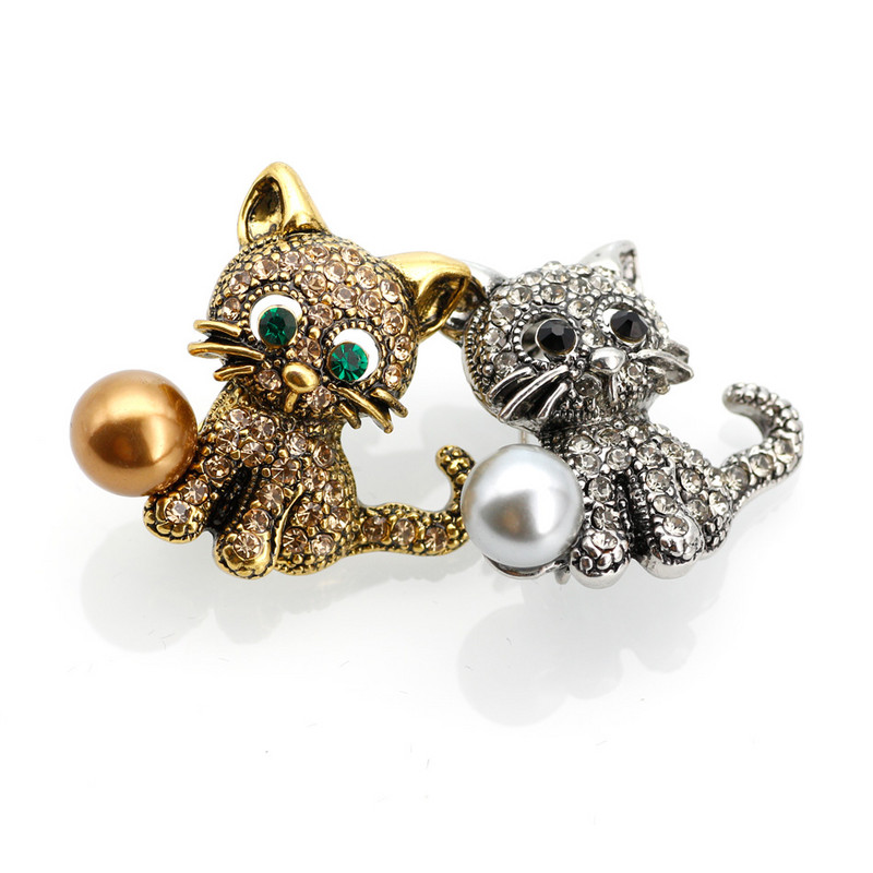 Broșă clasică de pisică cu animale, ace de perle venețiene pentru femei, broșe vintage cu strass complet, broșe pentru copii, cadou minunat 2018, Rusia