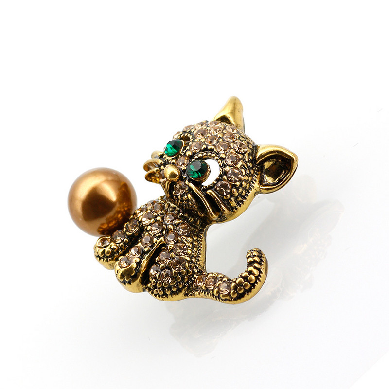 Broșă clasică de pisică cu animale, ace de perle venețiene pentru femei, broșe vintage cu strass complet, broșe pentru copii, cadou minunat 2018, Rusia