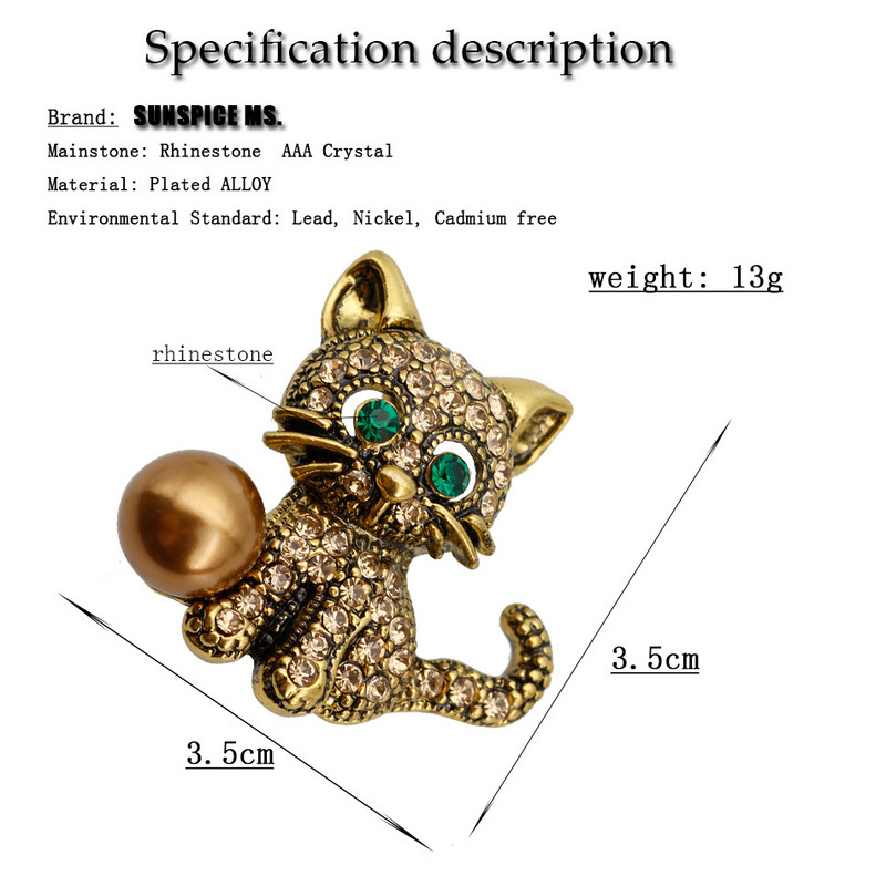 Broșă clasică de pisică cu animale, ace de perle venețiene pentru femei, broșe vintage cu strass complet, broșe pentru copii, cadou minunat 2018, Rusia