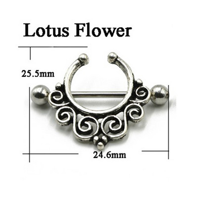 Pereche 14G din oțel chirurgical dantelă Lotus Mandala floare scut mamelon barbell inel piercing bijuterii cu bijuterie