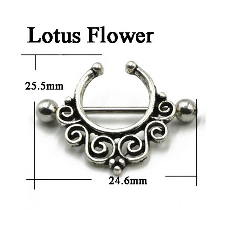 Pereche 14G din oțel chirurgical dantelă Lotus Mandala floare scut mamelon barbell inel piercing bijuterii cu bijuterie