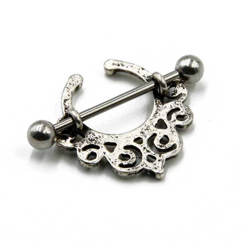 Pereche 14G din oțel chirurgical dantelă Lotus Mandala floare scut mamelon barbell inel piercing bijuterii cu bijuterie