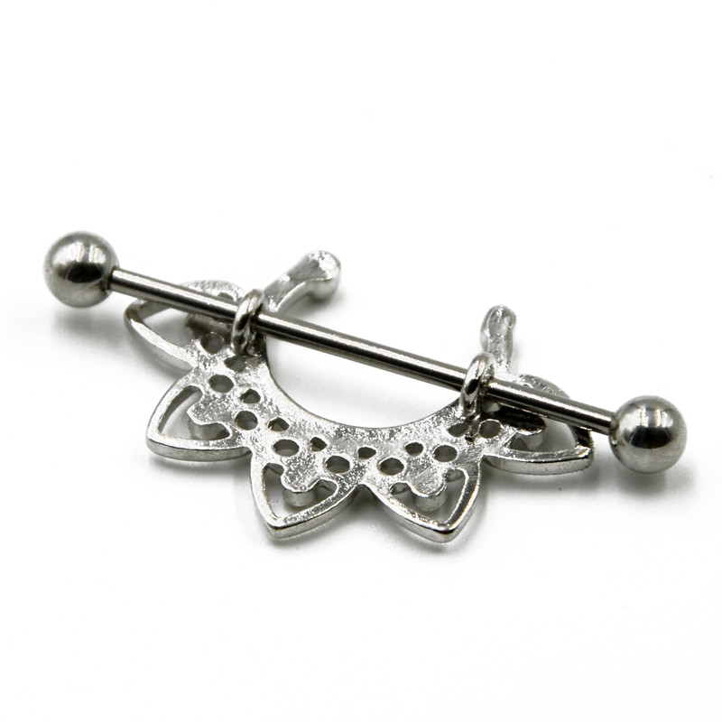 Pereche 14G din oțel chirurgical dantelă Lotus Mandala floare scut mamelon barbell inel piercing bijuterii cu bijuterie