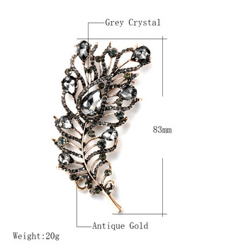 Kinel Vintage Grey Crystal Flower Turkish Brooch Pin for Women Позлатено Арабеск Rhinestone Брошка Ревер Шал Броши