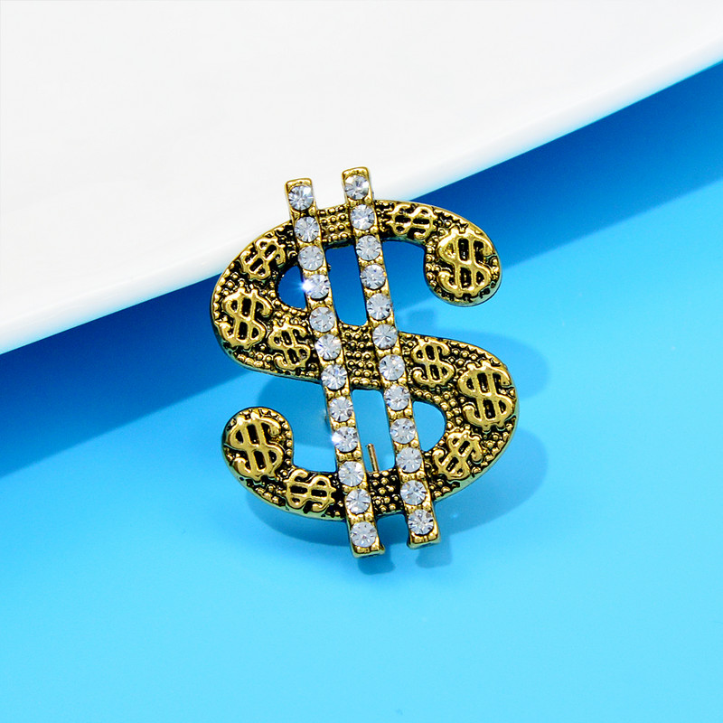 CINDY XIANG Strasuri Vintage semn de dolar Broșă Pin de haină 2 culori disponibile Bijuterii femei și bărbați de înaltă calitate, nou 2022