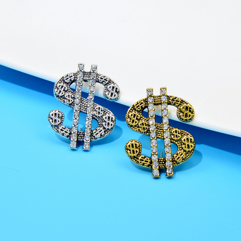 CINDY XIANG Strasuri Vintage semn de dolar Broșă Pin de haină 2 culori disponibile Bijuterii femei și bărbați de înaltă calitate, nou 2022