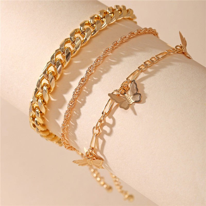 Set de glezne cu lanț de fluture de culoare aurie boemă de 17 km pentru femei, fată, modă, cu mai multe straturi, gleznă, gleznă, brățară, bijuterii de plajă
