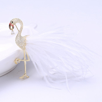 Fashion New Cute Flamingo Zircon Feather Καρφίτσες Κορσάζ Ρούχα Γωνιακό Σάλι Πόρπη Γυναικεία Αξεσουάρ Pin Girl Κοσμήματα Δώρο